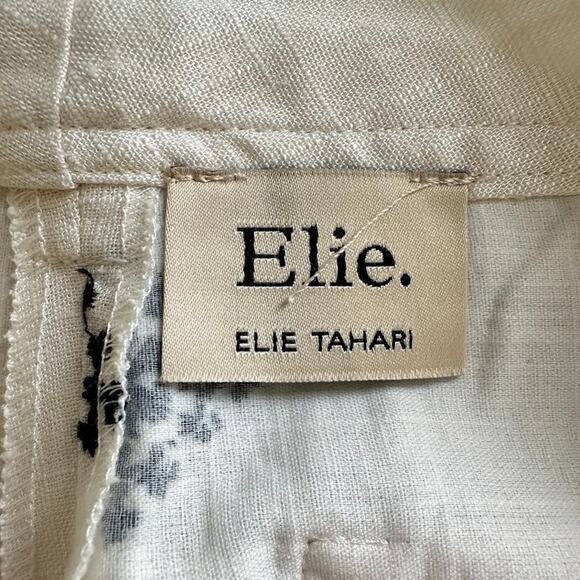 Elie Tahari Women’s Linen Blend Embroidered Wide Leg Cropped Pants Boho Cream 6 - Picture 8 of 10